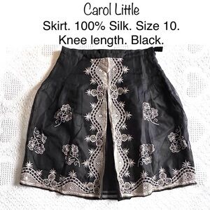 5/$15💥 Carol Little Black Silk Skirt with Tan Embroidery